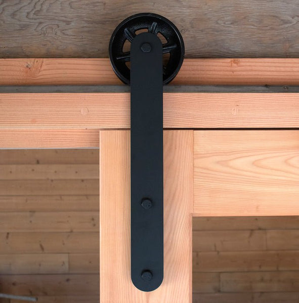 BIG Matte Black sliding barn door system by Engroove.